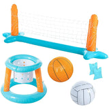 Lilac Inflatable Pool Volleyball Net Set Basketball Hoop with 2 Balls Large Size Outdoor Pool Accessories Floaties Swimming Pool Games for Adults and Family | Light Blue