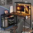 Bestier 42 inch Desk,Gaming Computer Desk with LED Lights & Power Outlet, Reversible Office desk,L Shaped Desk with Hutch & Storage Shelves, Carbon Fiber