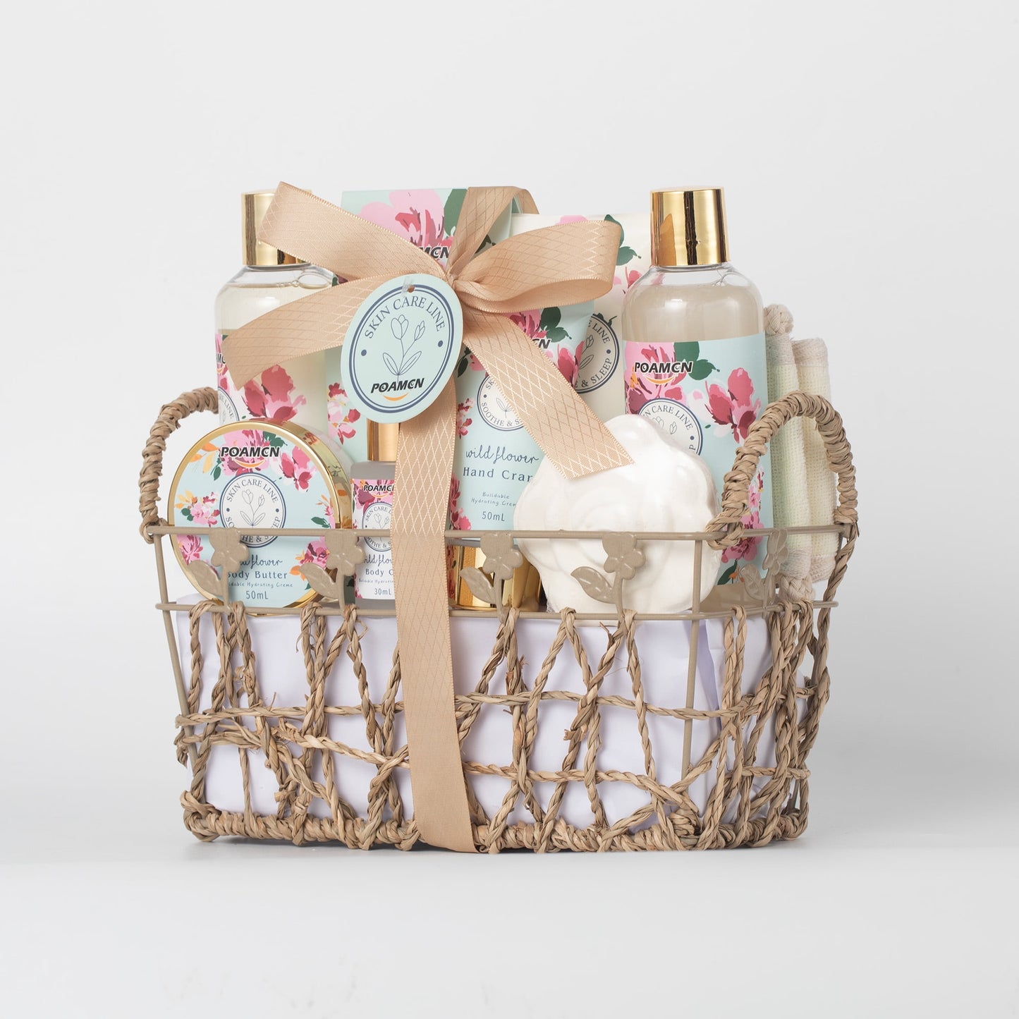 Poamcn Bath and Body Gift Set,Home Spa Gift Basket Set for Women,Japanese Cherry Blossom Scent,9 Piece Set