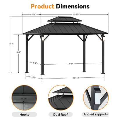 Modern Shade 10'x12' Hard Top Gazebo W/ Solar LED light