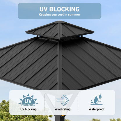 FONA 10'x10' Hardtop Metal Gazebo with LED Light,All-Weather Outdoor Pavilion for Patio,Garden,Black