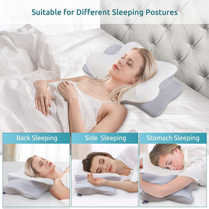 Strlinen Cervical Pillow for Neck and Shoulder Pain Relief, Contour Memory Foam Pillow, Ergonomic Neck Support Pillow for Side Back Stomach Sleepers with Pillowcase