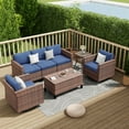 ELPOSUN Patio Furniture 7 Pieces Wicker Outdoor Sectional Sofa Sets, Rattan Conversation Set with Storage Table, Swivel Chairs for Backyard, Pool, Navy（Include Waterproof Covers ）