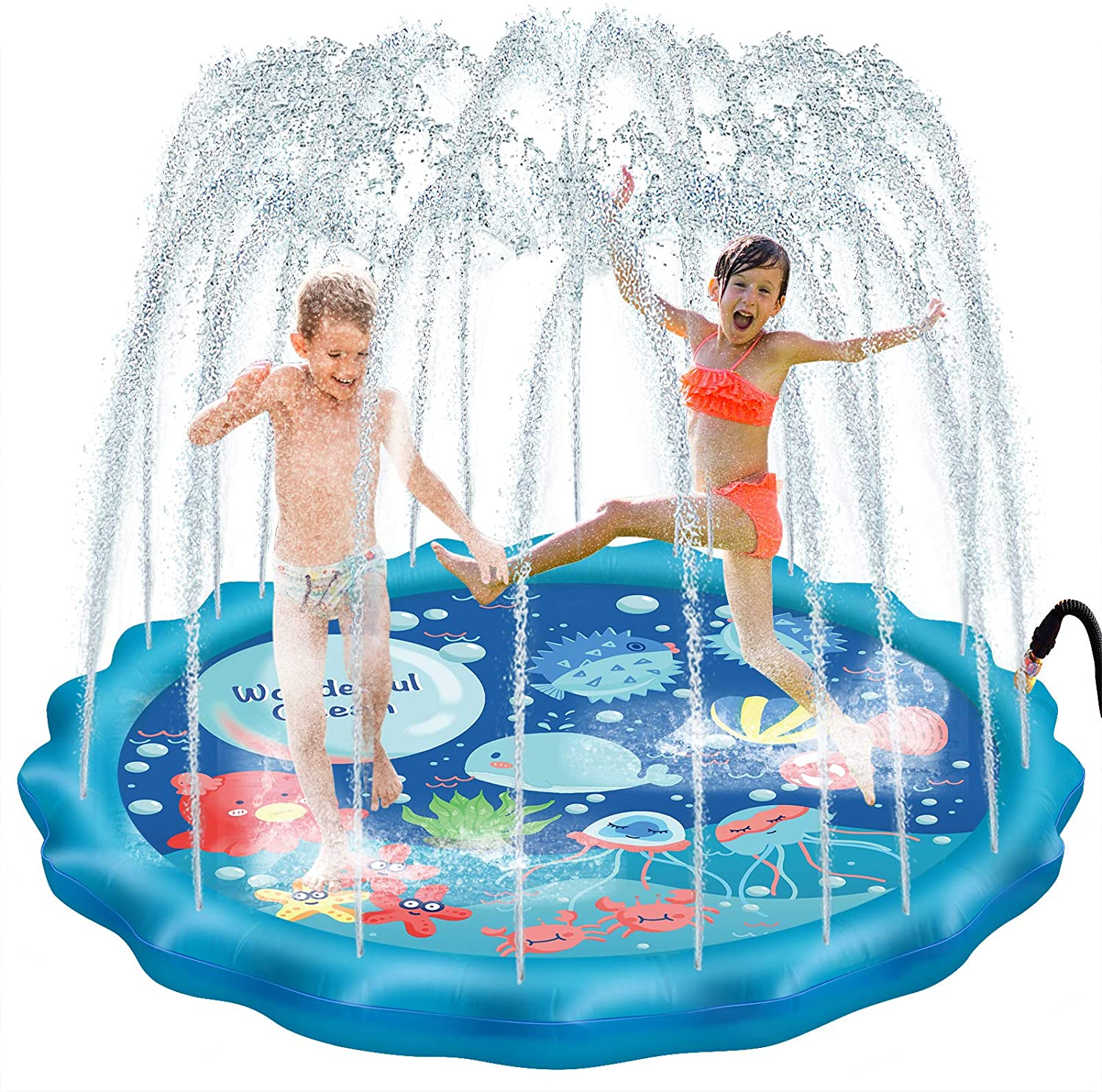 Intera Sprinkler for Kids, Splash Pad, Wading Pool and Kiddie Pool, Summer Outdoor Water Play Mat for for Boys Girls Fun Sprinkler Pool Sprinkler Toy Inflatable Spray Pad (Blue)