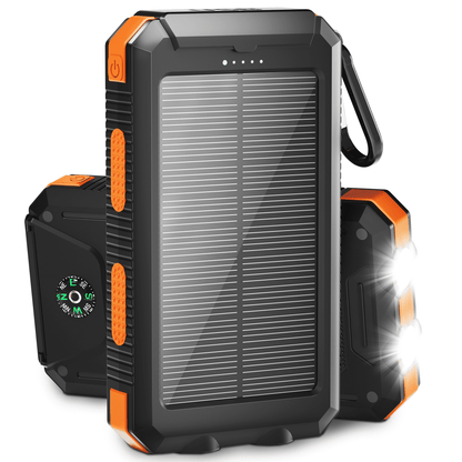 Solpowben 20000mAh Solar Power Bank Compatitble for iphone Portable Solar Power Bank with Dual 5V USB Ports 2 Flashlight Compass Battery Pack for Outdoor Camping Hiking(Orange)