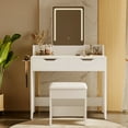 Bestier Vanity Set with Mirror and Lights,Vanity Desk with 2 Drawers,Makeup Table and Stool Set with 3 Light Modes & Hair Dryer Holder,White