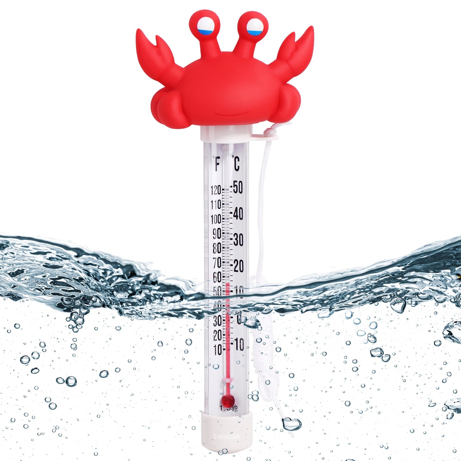 Boxgear Crab Floating Pool Thermometer - Aquarium Thermometer Water Temperature from -10 to 50°C - Shatter Proof Pool Thermometer Floater with Tether for Outdoor & Indoor Swimming Pools, Ponds,Spa