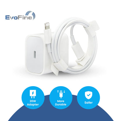 EvoFine iPhone Charger for 14/13/12/11 and More- iPhone Wall Charger Fast Charging with USB-C Blocks and 3Ft iPhone Charger Cords Compatible with iPhone, iPad & More