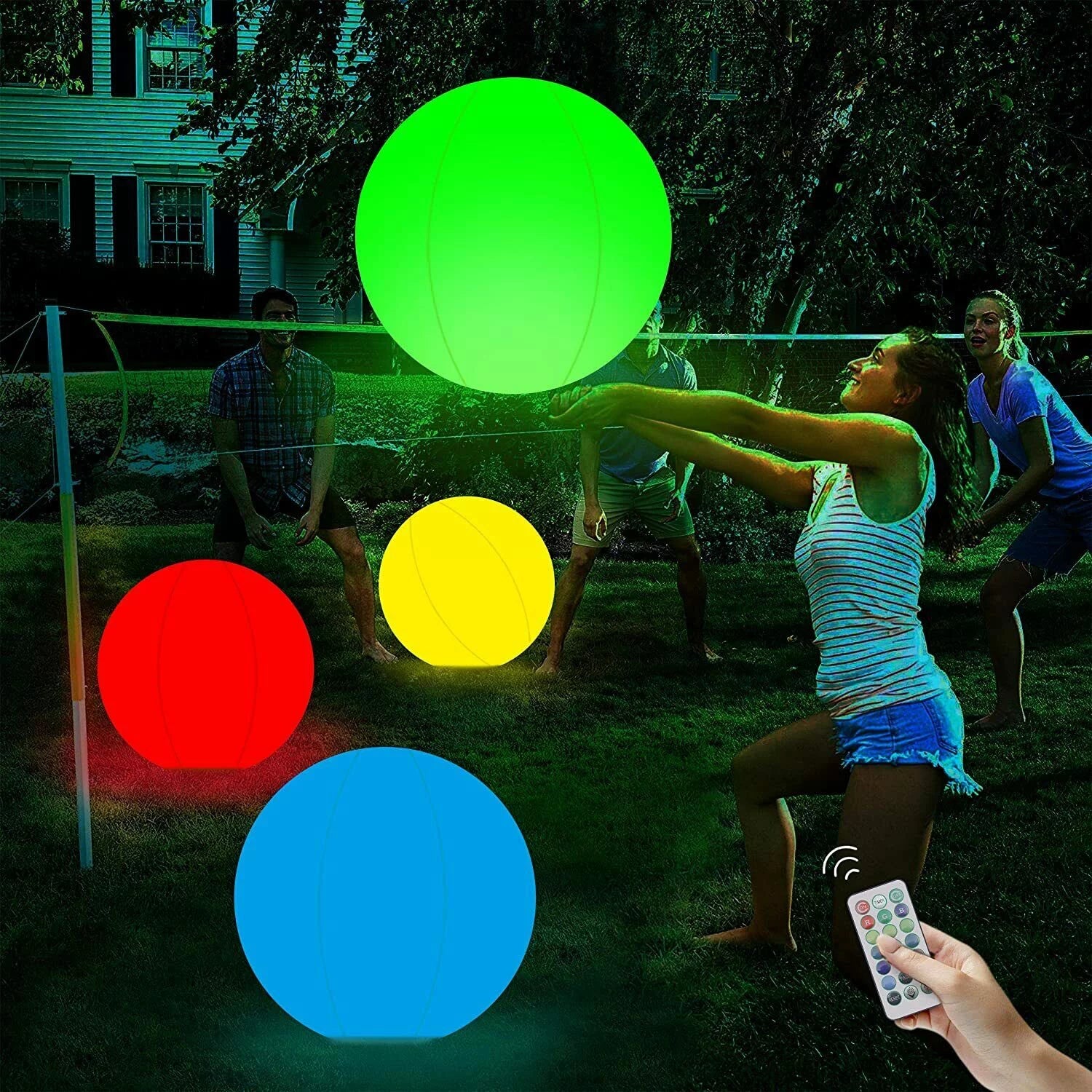 LED Beach Pool Ball,16'' Volleyball Toys Glow 13 Colors Changing Light Up Floating Inflatable Remote Glow in The Dark Party Outdoor Games Decorations Beach Glow Ball