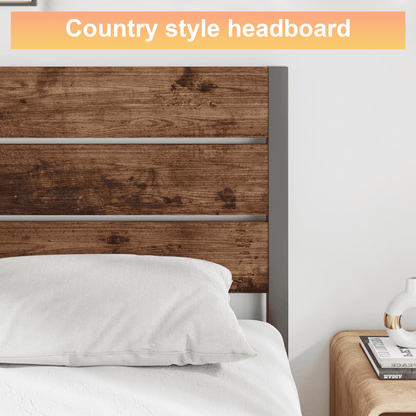Dowellia Twin Bed Frame with Headboard and Footboard, Metal Support, Rustic Brown