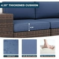 ELPOSUN Outdoor Sectional Furniture Set 6-Piece Brown Rattan Wicker Conversation Sofa Set with Glass Top Table and Waterproof Covers,Blue Cushions