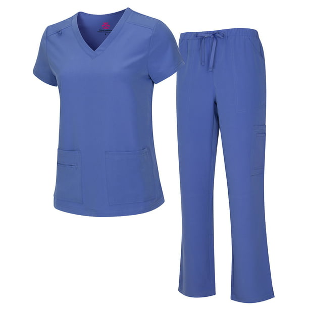 M&M SCRUBS Women's Breathable Cool Stretch Fabric Scrub Top and cargo Pant Set