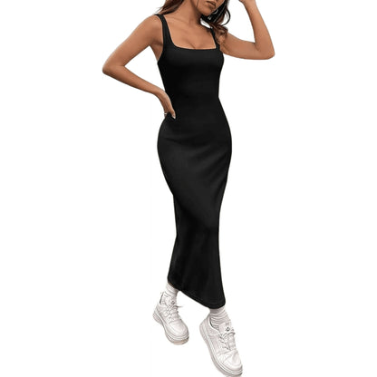 MLDRA Women's Long Dresses Maxi Dress Sleeveless Square Neck for Beach,Prom, Church, Work Going Out 2025 Formal Sundress Summer Black