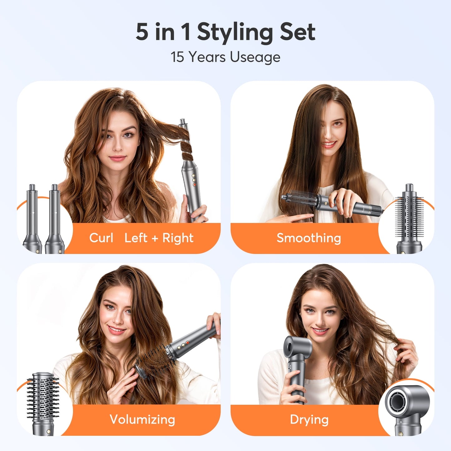 5 in 1 Air Wrap Hair Styler for Women, Bopcal Ion High-Speed Hair Dryer Brush, Fast Drying, Curling，Volumize, Straighten, Multi-function Hair Styling Tool, Gray