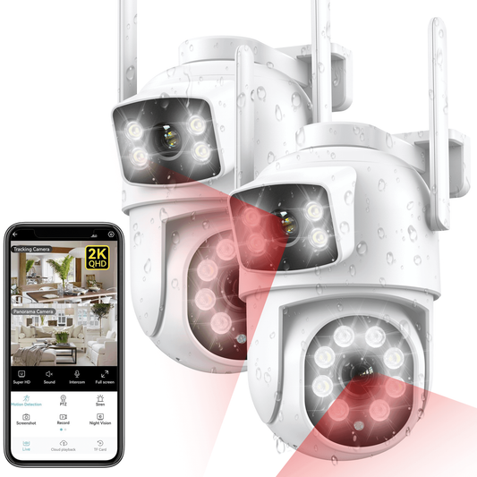 2Pack 4K Indoor/Outdoor Smart Security Camera, 2.4G&5G WiFi with Night Vision, Dual-Screen Display, 2-Way Talk, Human Detection, Motion Tracking, Cloud & SD Card