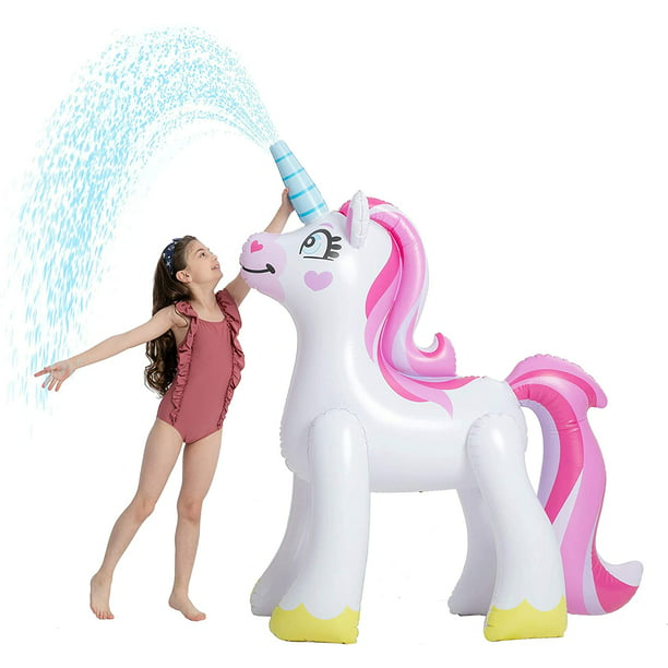 63” Inflatable Unicorn Yard Sprinkler, Inflatable Water Toy, Summer Outdoor Fun, Lawn Sprinkler Toy for Kids