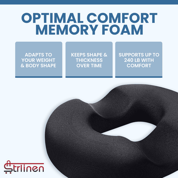 Strlinen Donut Seat Cushion – Memory Foam Tailbone & Coccyx Cushion, Hemorrhoid & Pressure Relief Pillow
