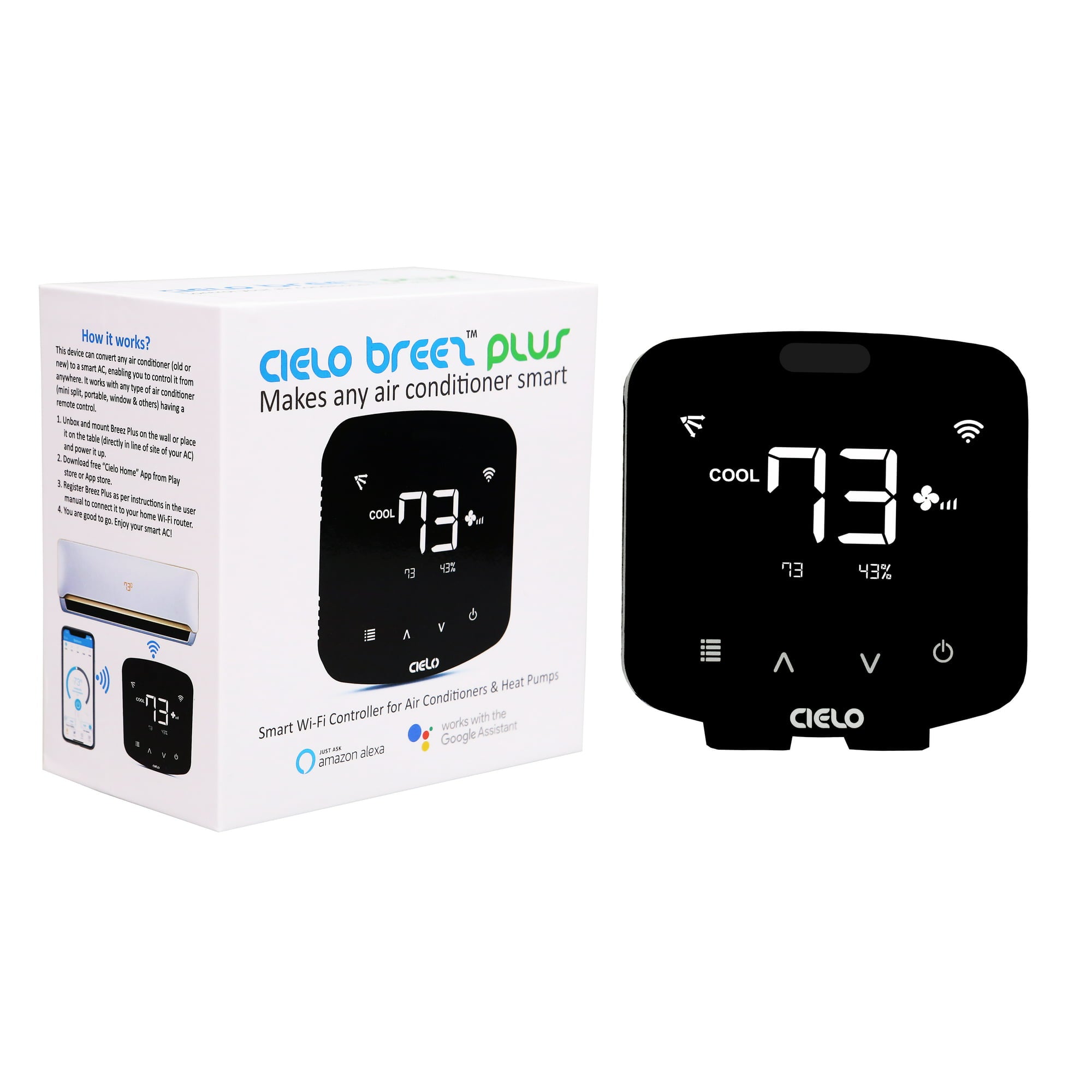 Cielo Breez Plus, Smart Air Conditioner Remote Controller | WiFi Enabled, Compatible with Alexa & Google Home, iOS, Android & Web | Set Automatic Temperature & Humidity based Triggers for your AC