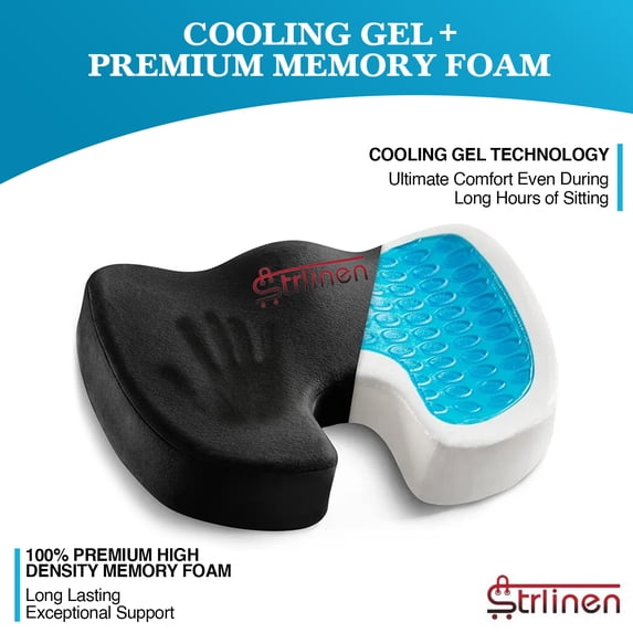 Strlinen Gel Seat Cushion – Memory Foam Coccyx & Tailbone Support, Cooling Office Chair & Car Seat Cushion