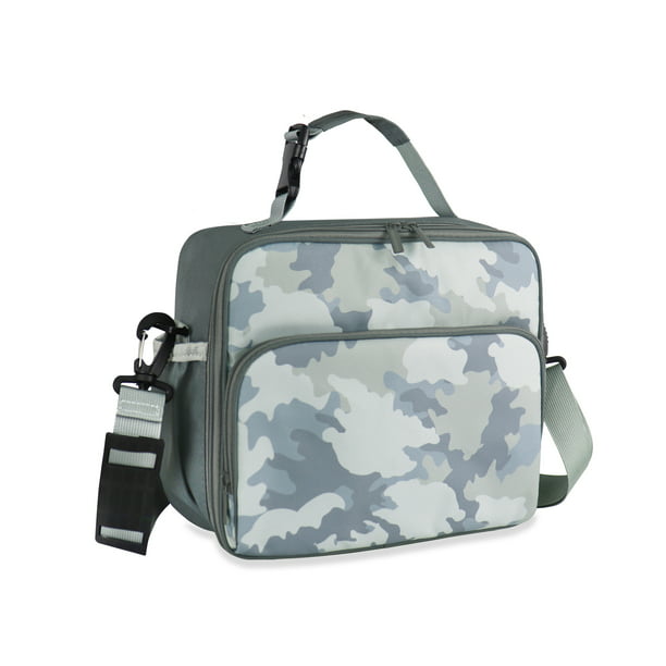 Mesa Gray Camouflage Lunch Box for Kids - Kids Lunchbox for School, Kindergarten - Insulated Lunch Box for Girls & Boys - With Handle, Shoulder Strap, Zipper Front Pocket & Side Bottle Holder