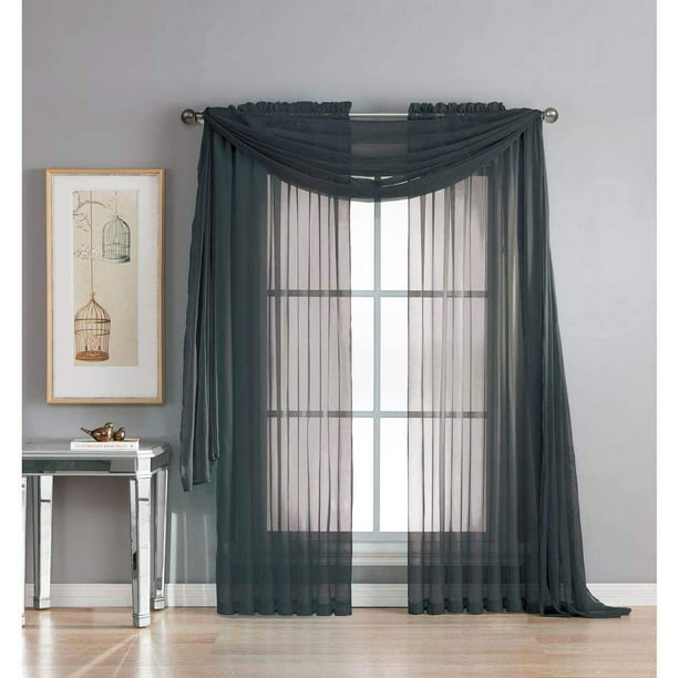 3 Piece Sheer Panel (2 Pieces 58" x 84") and Scarf Window (1 Pieces 37" x 216") Curtain Combo Set