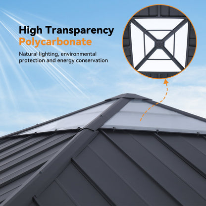 Modern Shade Wood Gazebo 11' x 11', Hardtop Gazebo with Galvanized Steel and Polycarbonate Hip Roof Hardtop, Cedar Framed Wooden Gazebo for Garden, Backyard, Patio and Deck