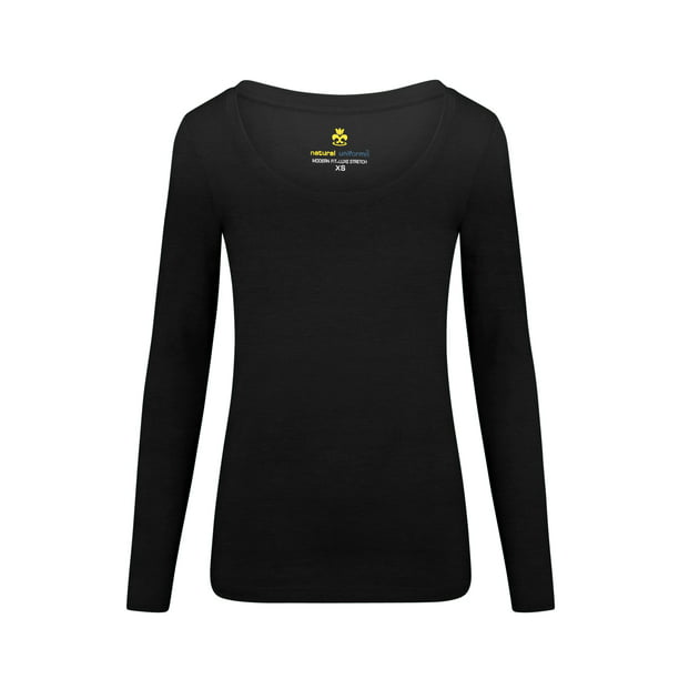 M&M SCRUBS Women's Long Sleeve Scoop-Neck T-Shirt Under Scrub (Black, X-Small)