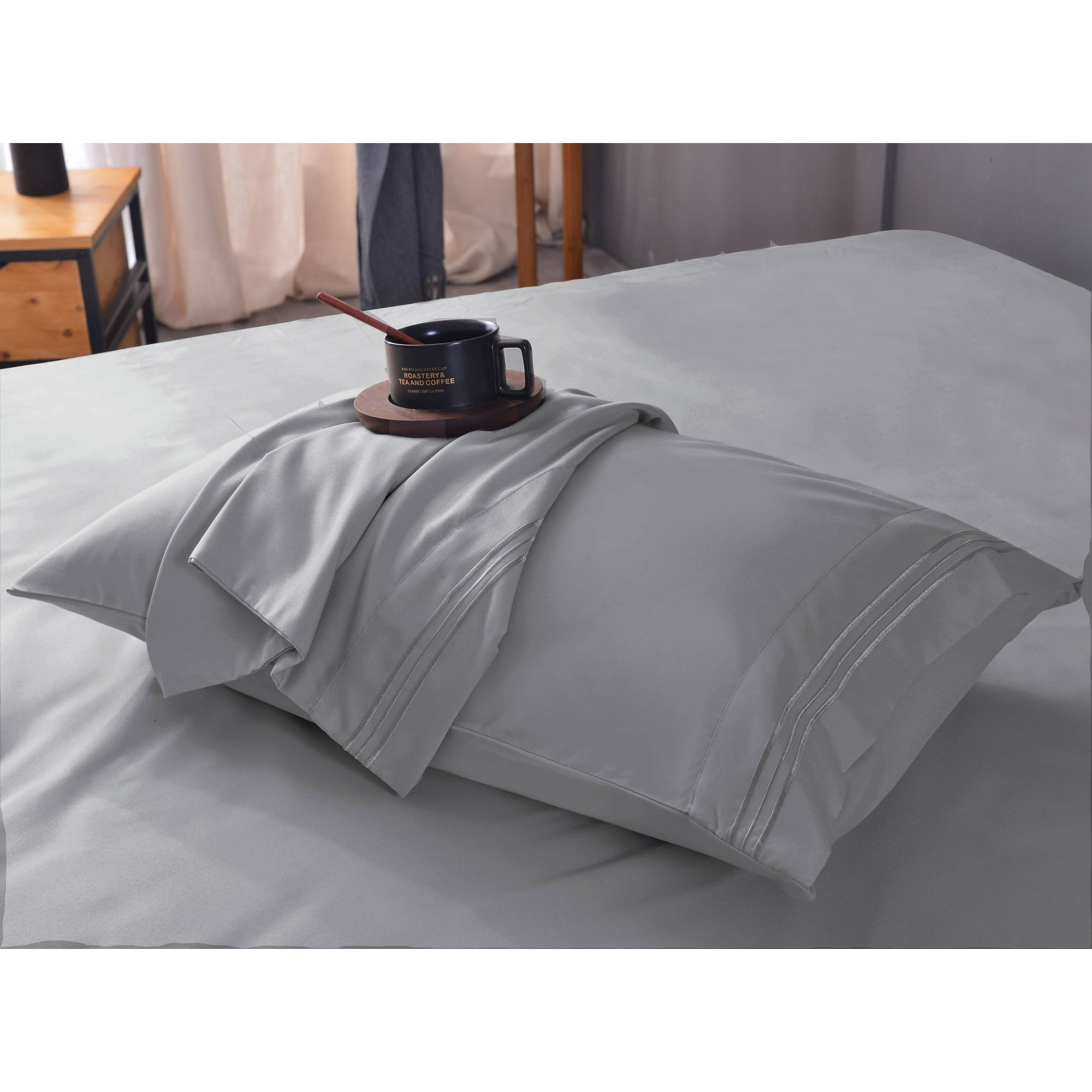 Comfylife Bamboo Derived Rayon Pillowcase Set-Moisture Wicking, No Fading- Queen (2 Pieces)-Light Grey