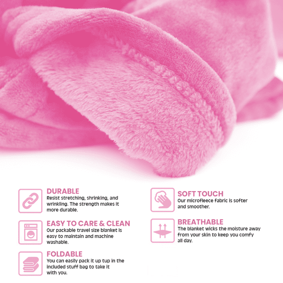 Strlinen 2-in-1 Travel Blanket & Pillow – Soft Airplane Blanket with Luggage Sleeve & Backpack Clip, Pink
