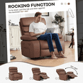 YOUDENOVA Massage Swivel Rocker Recliner Chair with heating function, faux leather,remote control and side pocket for living room,dark brown