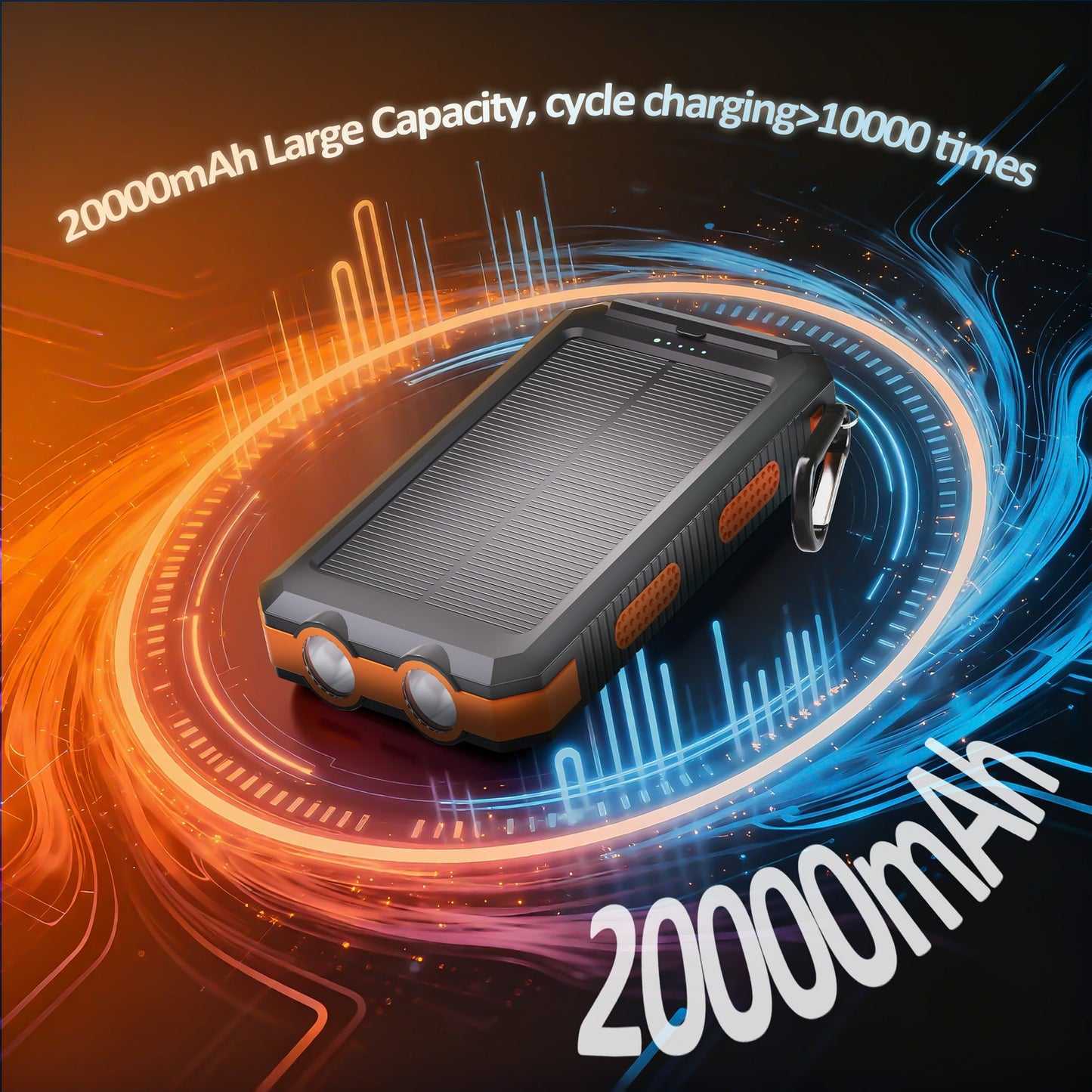 Solpowben 20000mAh Solar Power Bank Compatitble for iphone Portable Solar Power Bank with Dual 5V USB Ports 2 Flashlight Compass Battery Pack for Outdoor Camping Hiking(Orange)