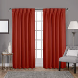 Double Pinch Pleated Blackout Curtain Drapes Panel Pair Soft & Smooth Solid 100% Polyster | Curtains for Living Room, Bedroom & Window (2 Panels Combined Size, 52" W x 120" L) { Brick Red }