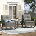 MRUAKA Outdoor Rocking Chairs Set of 3, Wicker Patio Furniture with Thickened Cushions and Table for Porch，350lbs Weight Capacity(Gray)