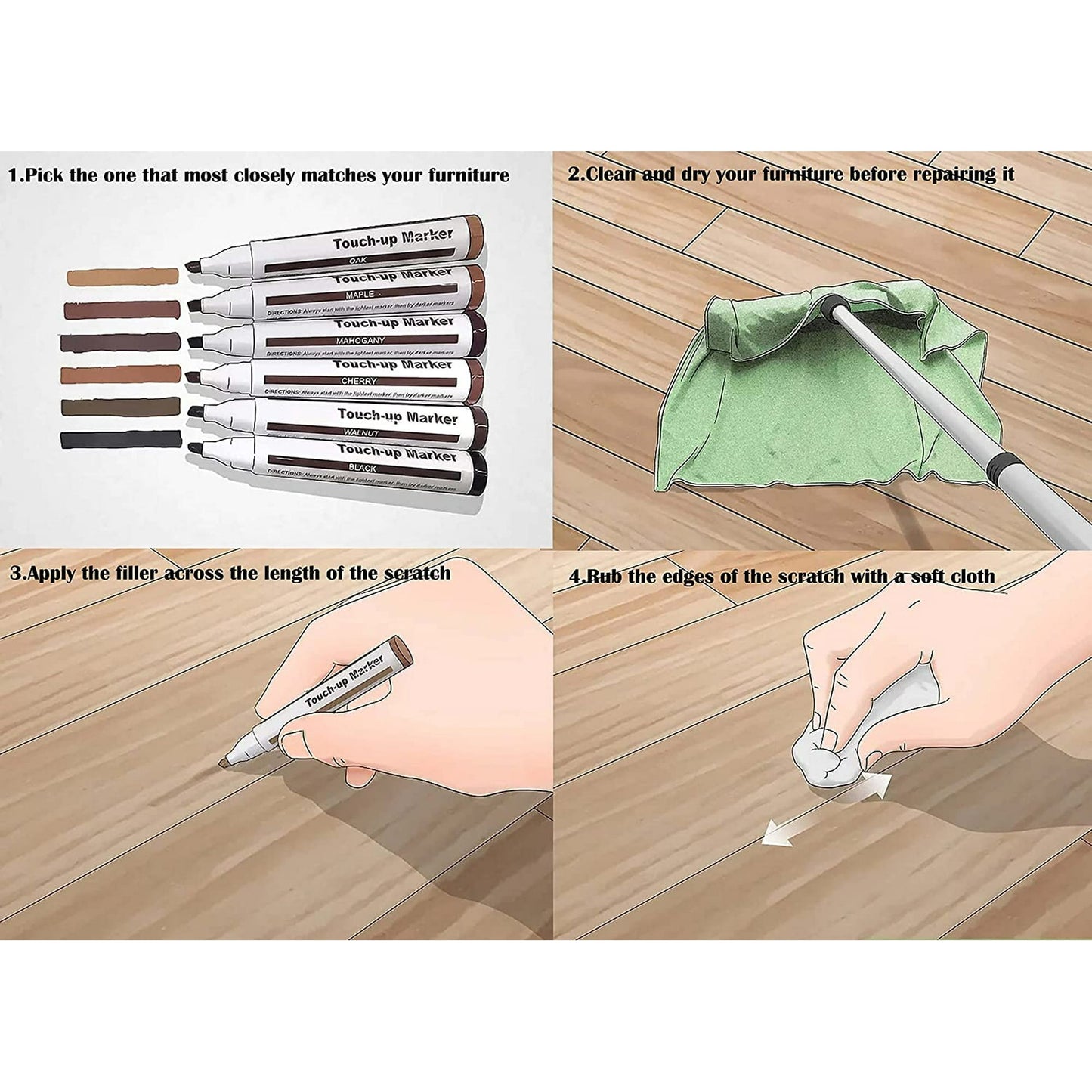 Furniture Repair Kit Wood Markers - Set of 12 - Markers and Wax Sticks with Sharpener Kit, for Stains, Scratches, Wood Floors, Tables, Desks, Carpenters, Bedposts