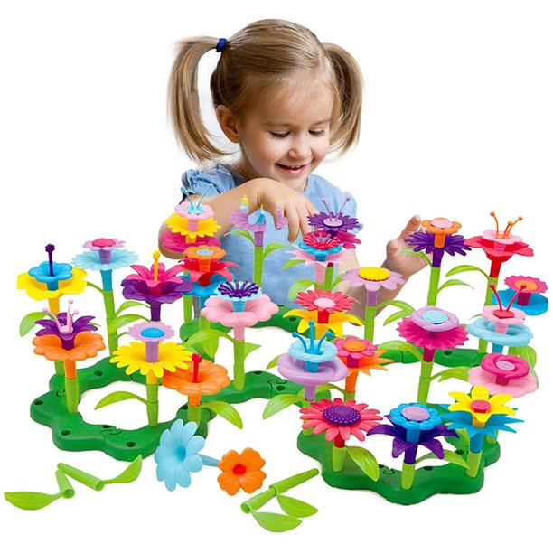 Charlotte Flower Garden Building Toys Set for Toddlers, STEM Preschool Activities and Gardening Pretend Playset, Stacking Game for Age 3+Kids