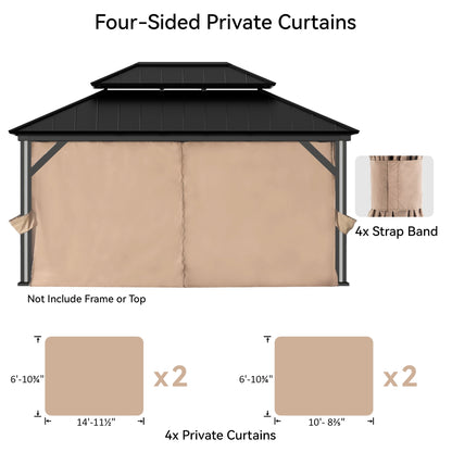 Covered Outdoor Gazebo Curtain Replacement Universal 4-Panel Sidewalls 12' x 16', Outdoor Gazebo Privacy Curtains with Zipper (Curtain Only)