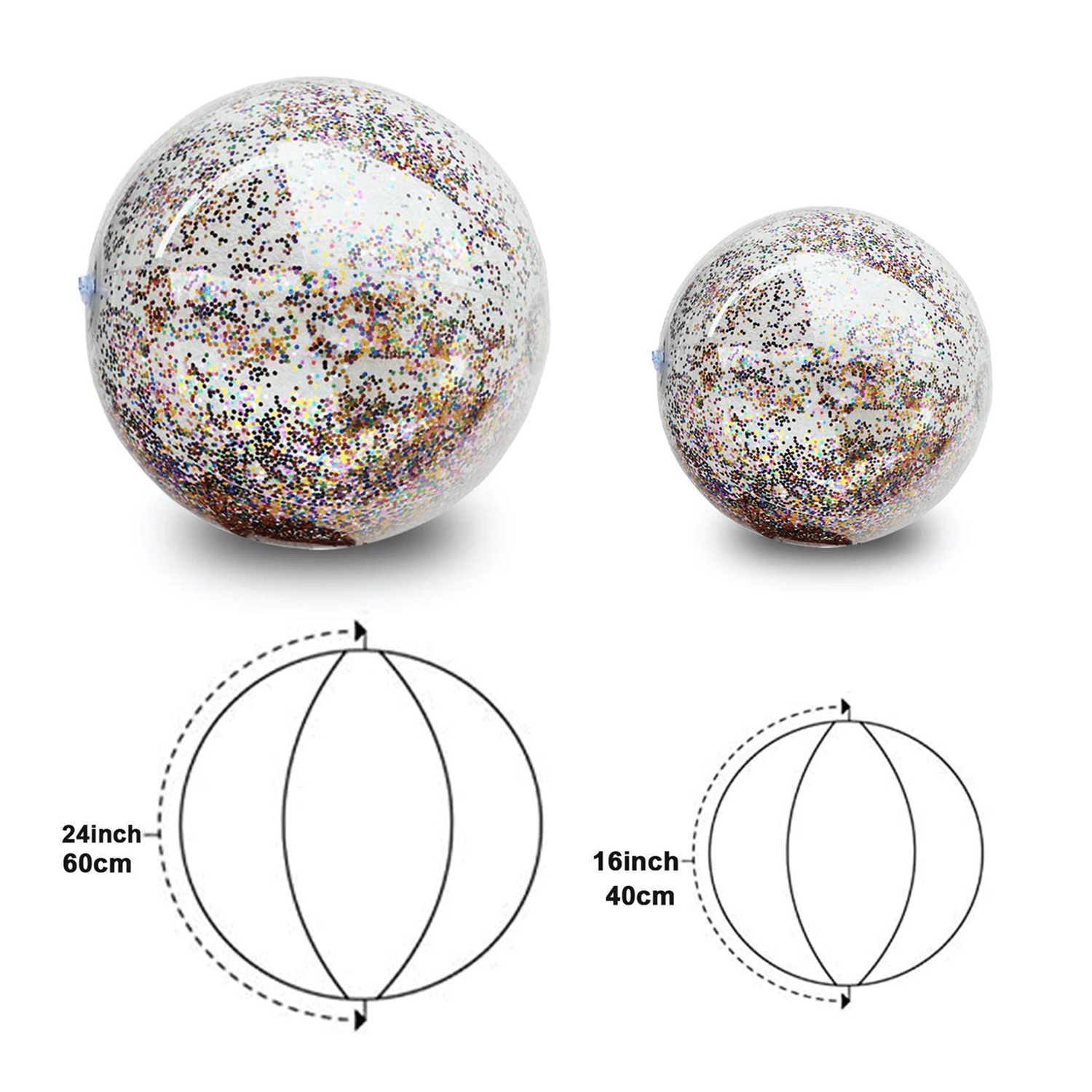 Beach Ball with Confetti Glitters, 5 pcs Inflatable Beach Ball Confetti