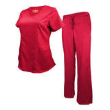 M&M SCRUBS Women's Ultra Soft Stretch Mock Wrap Scrub Top and Pants 82019200 (Red, XXX-Large)