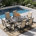 ELPOSUN 7 Piece Outdoor Patio Dining Set Swivel High Back Textilene Chairs and Rectangle Table Furniture Set,Beige