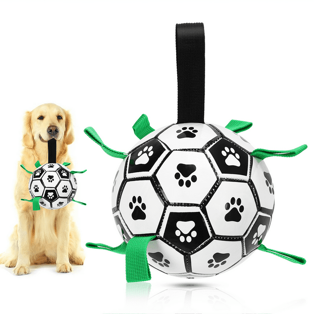 Dog Toys Soccer Ball with Interactive Pulling Tabs, Dog Toys for Tug of War, Puppy Birthday Gifts, Dog Tug Toy, Dog Water Toy, Durable Dog Balls for Maremma Sheepdog And other Large Working Dogs