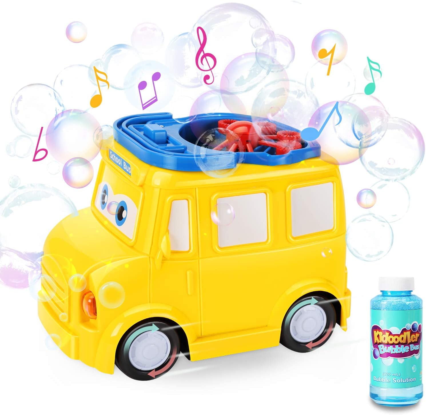 Lavinya Bubble Machine Bus, Mobile or Stationary, Light & Music, 360° Rotation & Portable, Bubble Machine/Bubble Blower for Kids