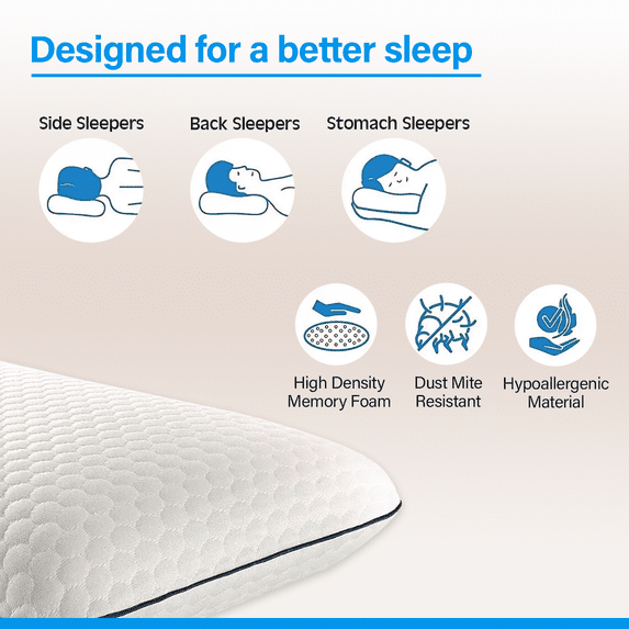 Strlinen Cooling Gel Memory Foam Pillow – Breathable Ergonomic Pillow with Ventilated Design & Washable Cover