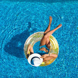 Gara Inflatable Swim Ring, Pool Ring Floating Pool Tube, Glitter Pool Swim Tube Ring for Kids, Adults, Yellow Sequins Glitter Pool Float for Beach Lake - 36 Inch