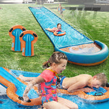 Terra Slip Water Slide, Extra Long 31ft Racing Slip for Kids And Adults Outdoor, Giant Slip Water Slide with Water Curtain in Both Side with 2 Bodyboards-Light Blue (31ft)