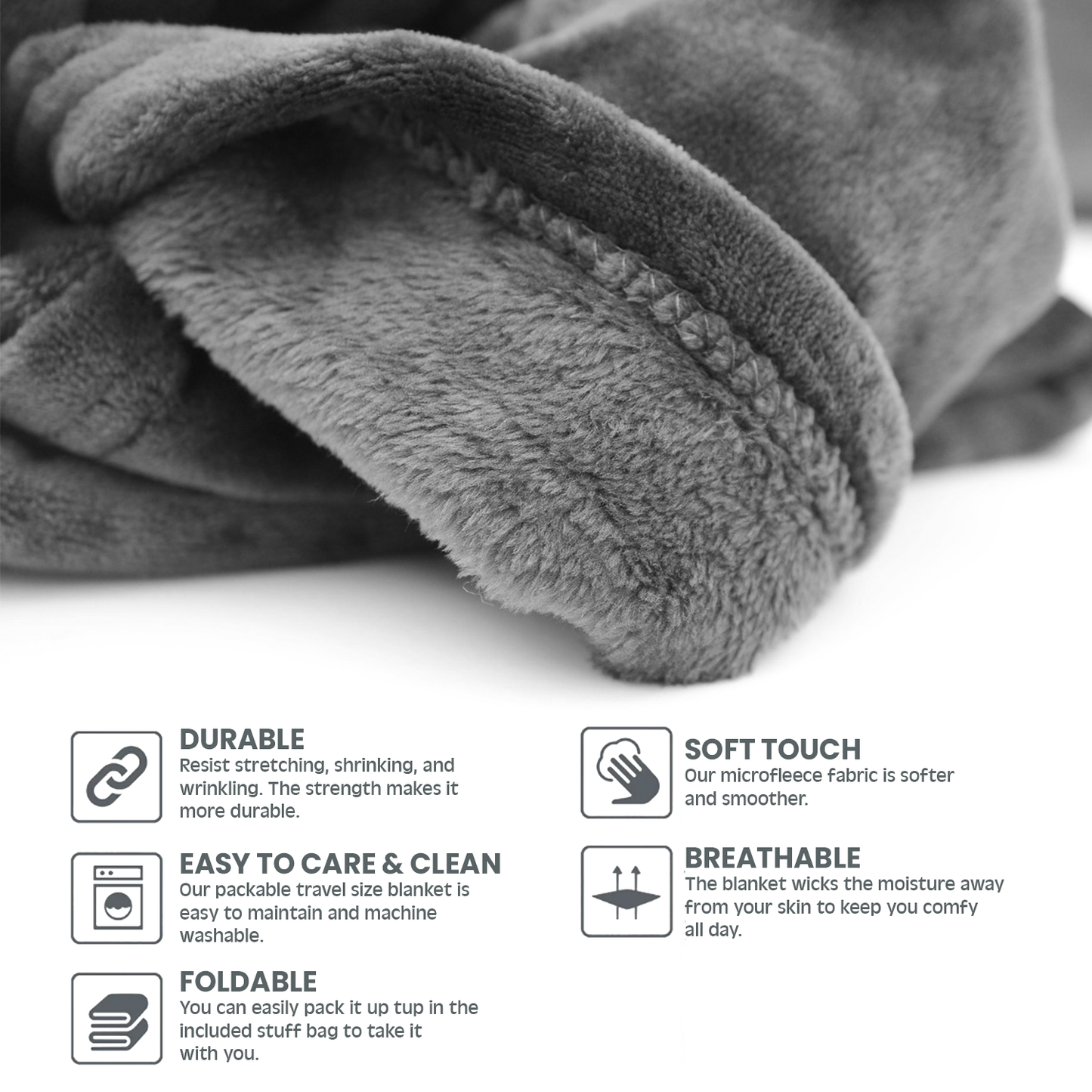 Strlinen Travel Blanket and Pillow - Premium Soft 2 in 1 Airplane Blanket with Soft Bag Pillowcase, Hand Luggage Sleeve and Backpack Clip (Grey)