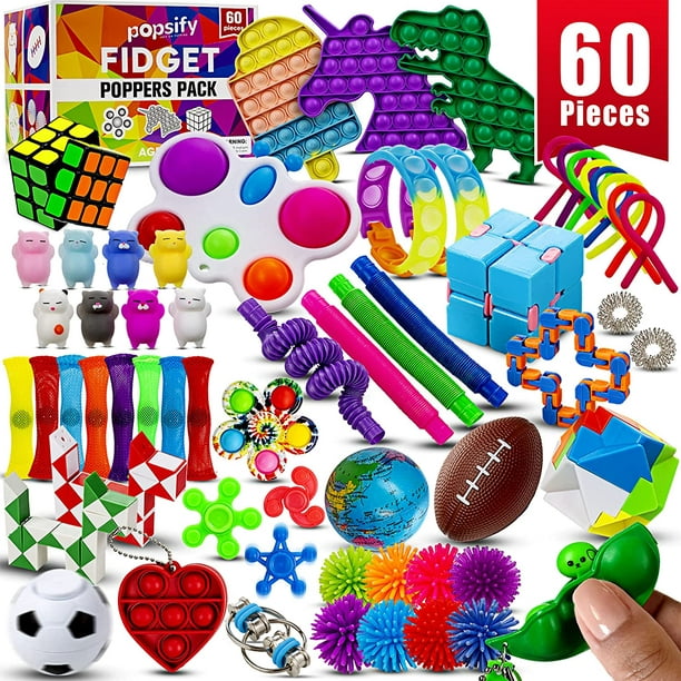 Terra (60 Pcs) Fidget Toys, Pop It Pop Its Fidgets Set Stocking Stuffers for Kids Party Favors Autism Sensory Toy Bulk Pack