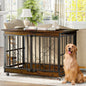 48 Inch Dog Cage Furniture for Extra Large Dog, Double-Doors Heavy Duty Dog Crate with 360° Caster Wheels, Dog Kennel Indoor Decorative Pet House Dog Cage Table, Brown