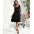 Women's Summer Beach Dresses Casual Sleeveless Sundress Loose Button Elastic Waist Midi Dress with Pockets 2025 Black
