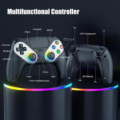 LED Wireless Controller for PS5, Compatible with PS5 Pro/Slim/PC, Dual Vibration, Marco/Turbo Function, 3.5mm Audio Jack, 6-Axis Motion Contro Gamepad with Speaker