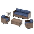 ELPOSUN Patio Furniture 7 Pieces Wicker Outdoor Sectional Sofa Sets, Rattan Conversation Set with Storage Table, Swivel Chairs for Backyard, Pool, Navy（Include Waterproof Covers ）